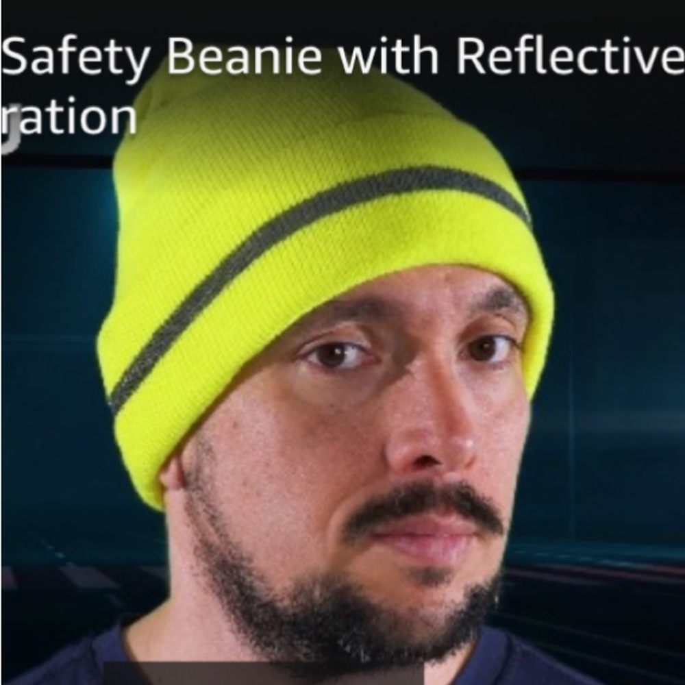 DenTec High Visibility Yellow Safety Beanie Reflective Stripe Cuff Knit Hat OS